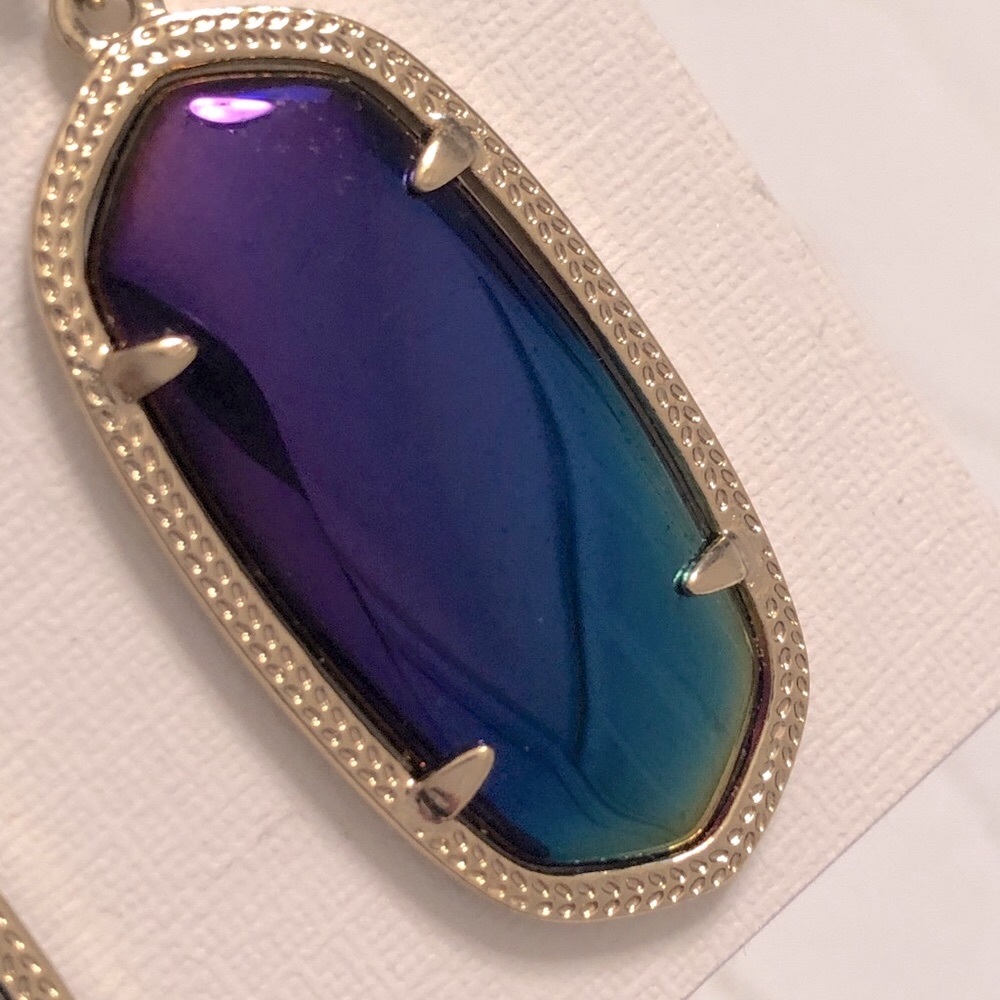 NWOT RARE & Retired Kendra Scott Elle Earrings Black Iridescent & Yellow Gold😊 - Picture 7 of 16